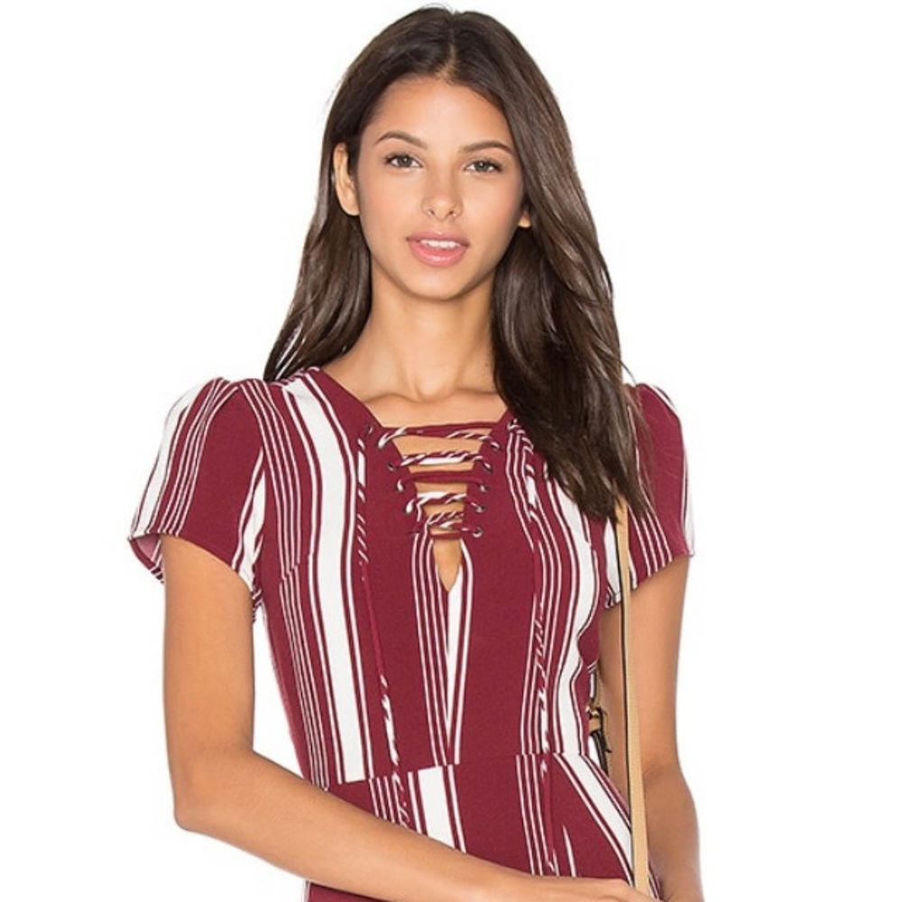 Lovers and Friends Compass Fit and Flare Dress in Cranberry Stripe Size Medium